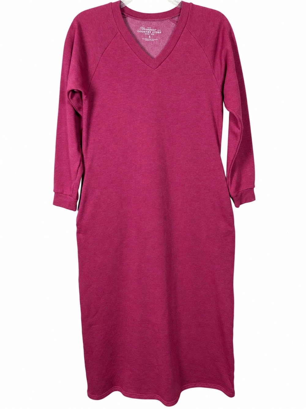Vermont Country Store Sweatshirt Maxi Dress S Berry Fleece Pockets V Neck Cozy